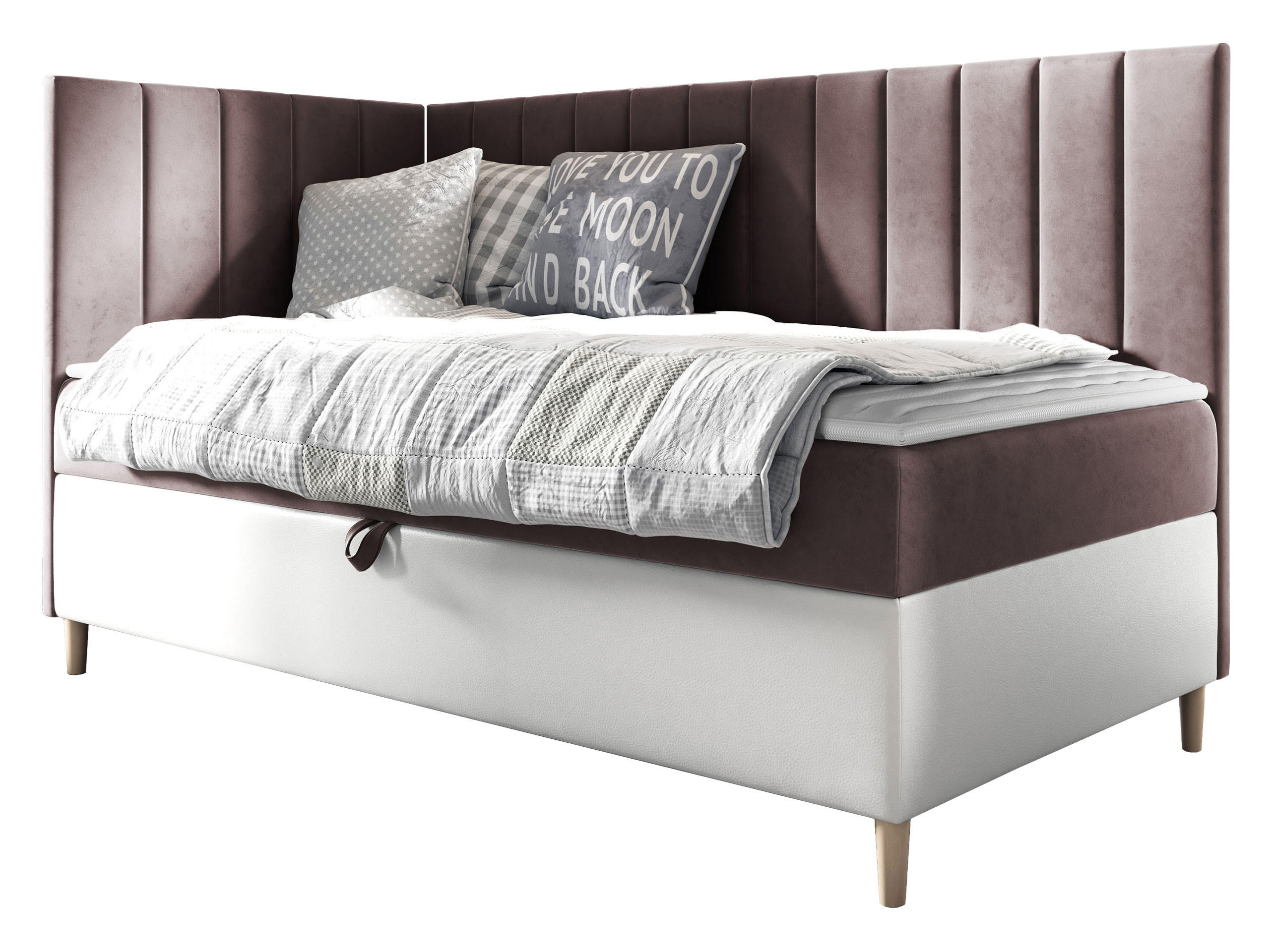 BOXBETT Maja Junior 3, Seite zum Öffnen des Bettkastens: Links - Weiß/Rosa, Holz (100/200cm) - MIRJAN24