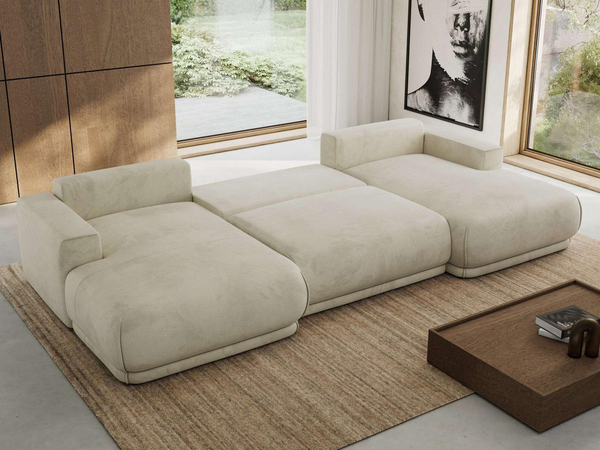 SEDACIA SÚPRAVA RINA U Béžová Zamat - čierna/béžová, textil/plast (360/85/170cm) - MKS