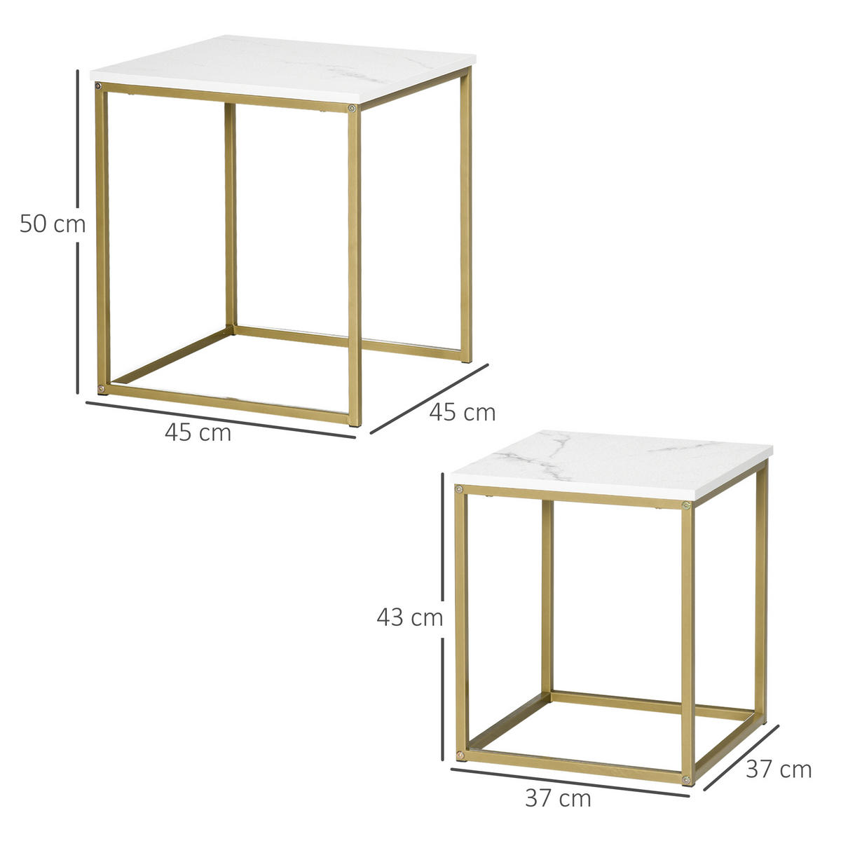 METALL-COUCHTISCH-SET, Spanplatte - Goldfarben/Weiß, Metall (45/45/50cm) - HOMCOM