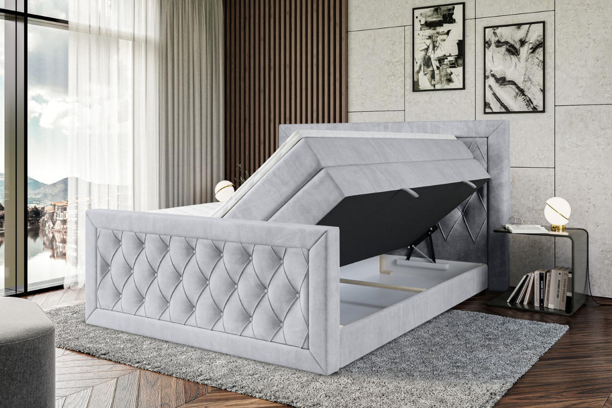 BOXSPRINGBETT NOEL-Z KING - 120 x 200 - H3/H4 - Hellgrau - Hellgrau, Holzwerkstoff (120/200cm) - ALTDECOR