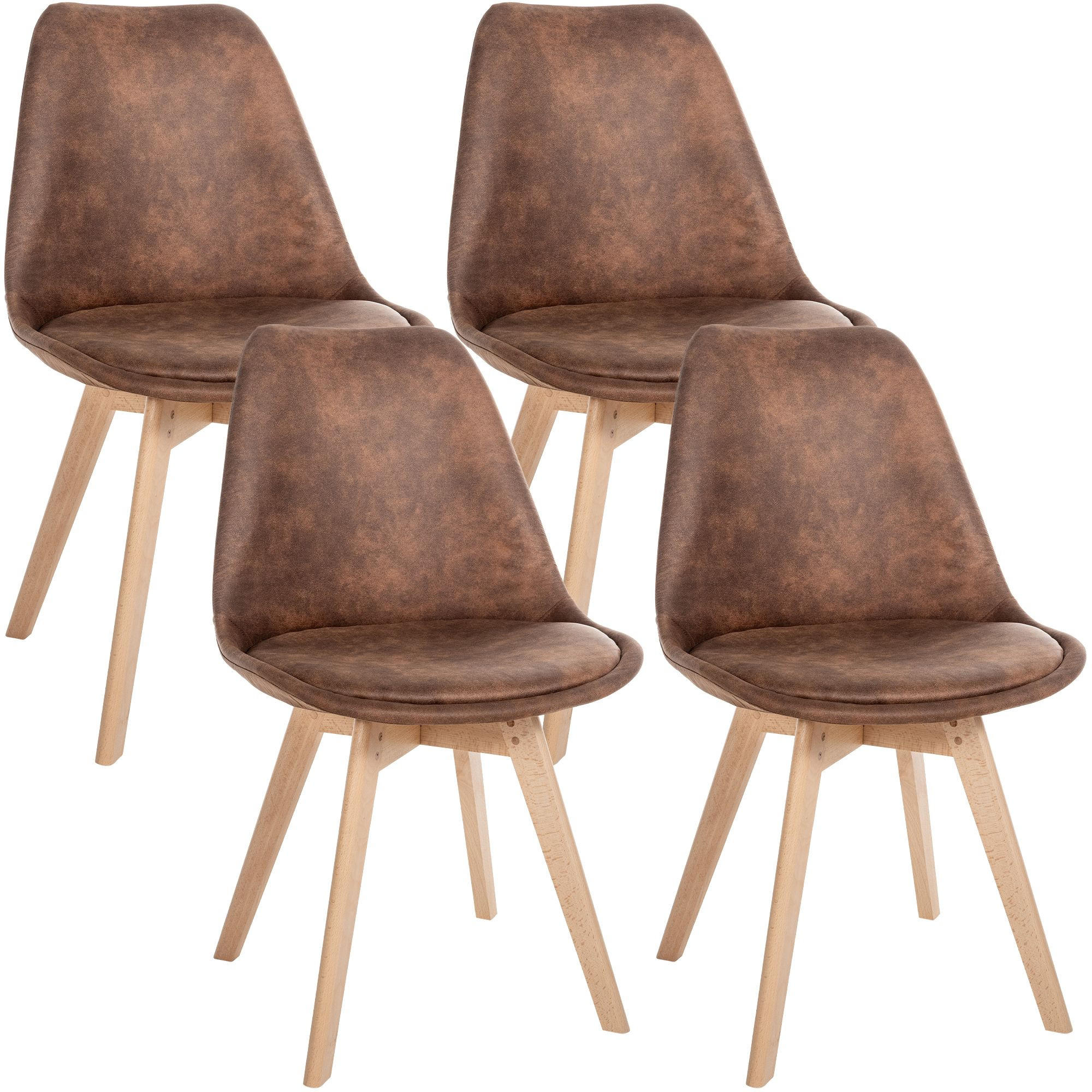 STUHL 4 Lederlook Braun - Eukalyptusholzfarben/Braun, Holz/Textil (49/83/50cm) - CLP