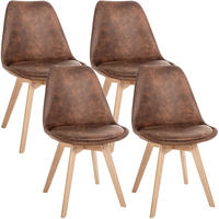 STUHL 4 Lederlook Braun - Eukalyptusholzfarben/Braun, Holz/Textil (49/83/50cm) - CLP