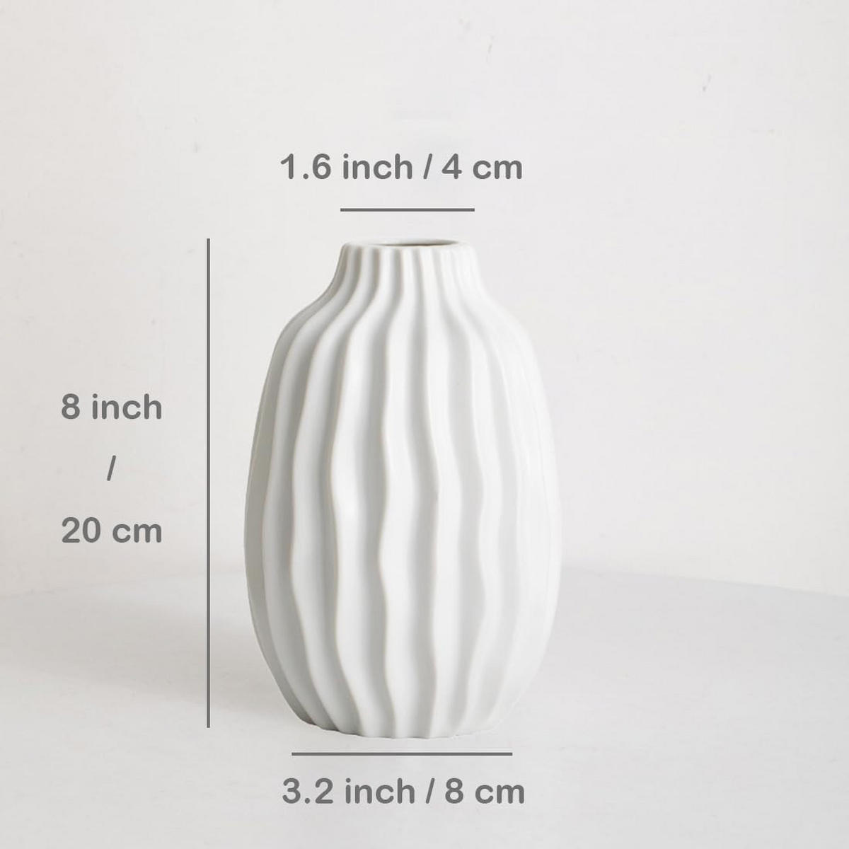 VASE 20 x 8 x 4 cm Keramik - Weiß, Keramik (20cm) - LIBRATON