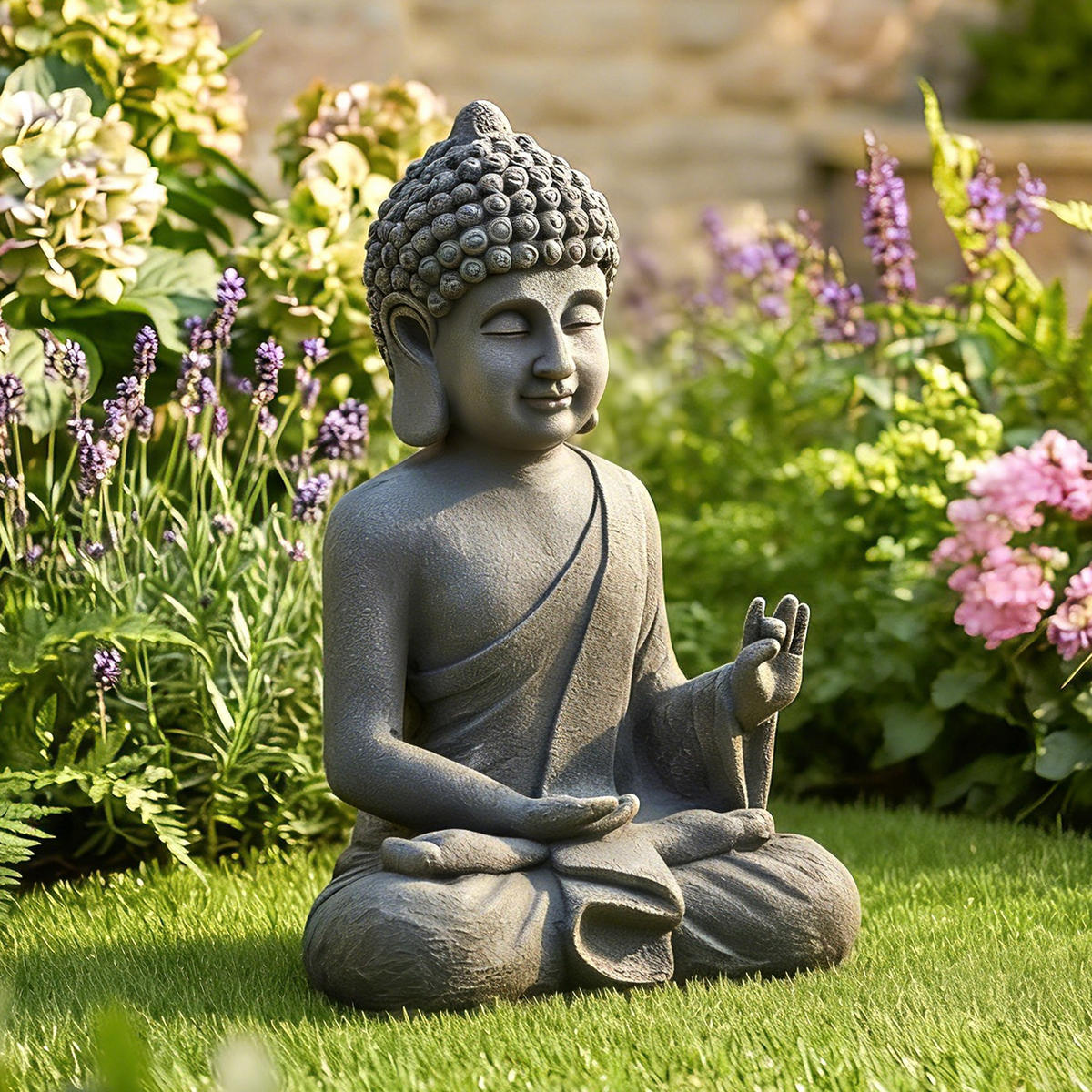 BUDDHAFIGUR DE-13883 meditierend aus Magnesiumoxid Dunkelgrau - Dunkelgrau, Stein (23/51/32cm) - ComfortXL
