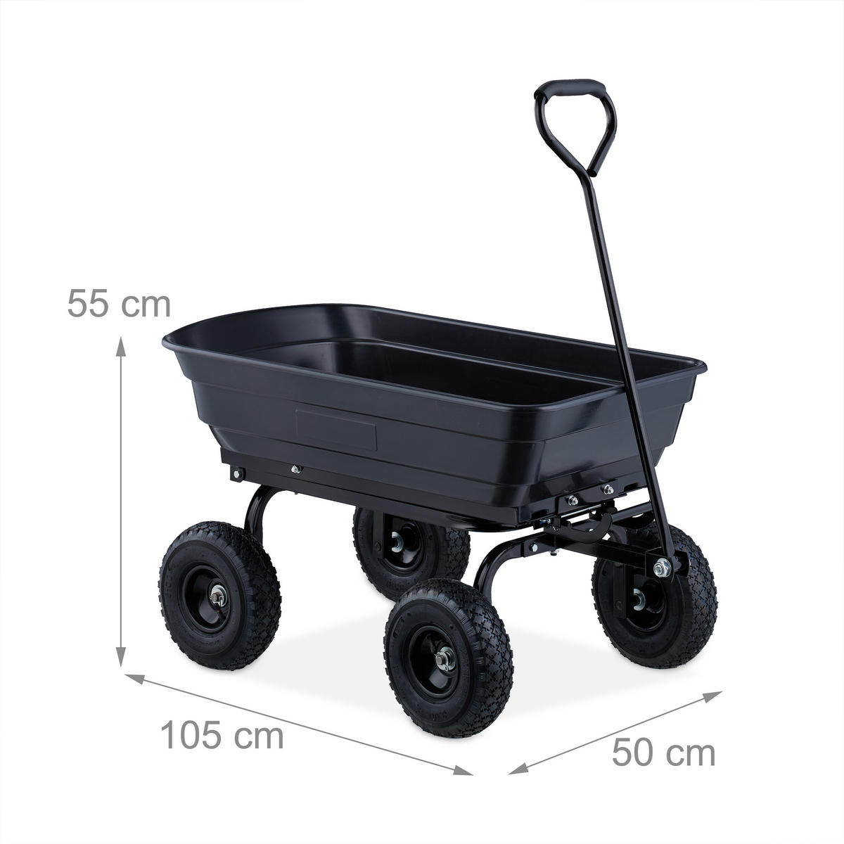 GARTENWAGEN - Schwarz, Kunststoff/Metall (105/55/50cm) - Relaxdays