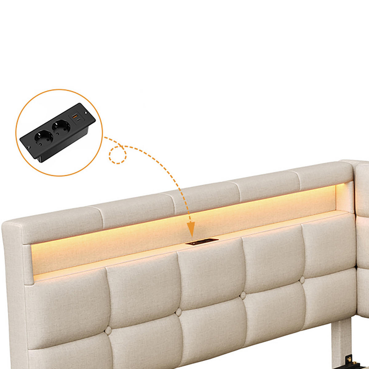POLSTERBETT Reversibel 140/200 cm mit 2 Schubladen & RGB-LED Leinenoptik Beige - Beige, Textil (140/200cm) - Creahappy