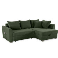 ECKSOFA mit Schlaffunktion und Bettkasten, seitenverkehrt montierbar B236/T160/H81 cm, Liegefl. 142x202 cm, Cord Grün / 15207 - Chromfarben/Grün, Kunststoff/Textil (236/160cm) - luma-home