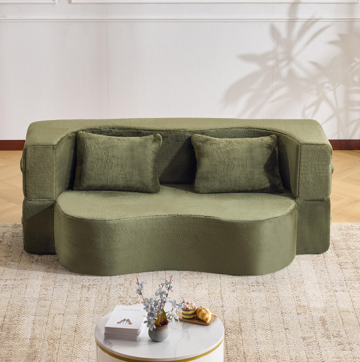 SCHLAFSOFA 2-in-1 als Sofa und Gästebett mit 2 Kissen und weichem Kurzplüschbezug, Grün - Grün, Kunststoff (180/70/55cm) - Redom
