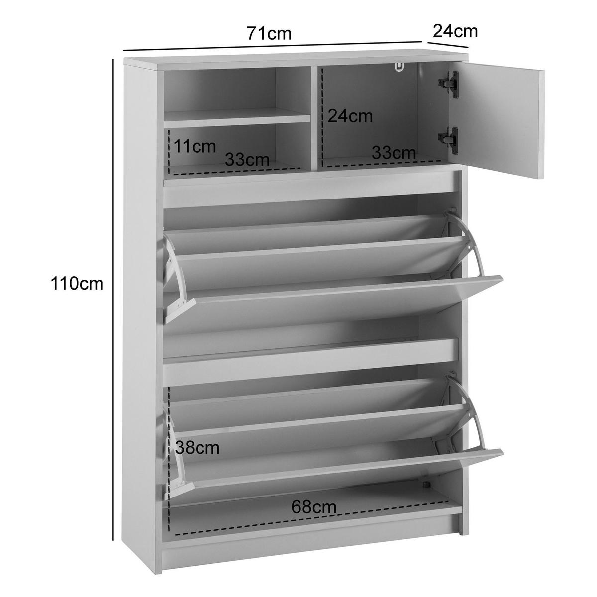 SCHUHSCHRANK – Weiß, 71x110x24 cm, Schuhkipper geschlossen, mit Ablage - Weiß, Metall (71/110/24cm) - KADIMA DESIGN