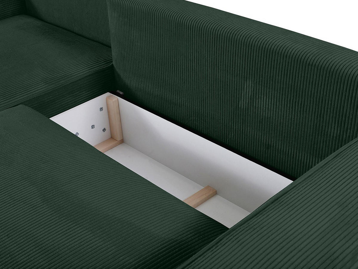 ECKSOFA mit Schlaffunktion - Ecke Links - Cord - Tannengrün - AMELIA - Dunkelgrün, Textil (167/267cm) - Vente-Unique