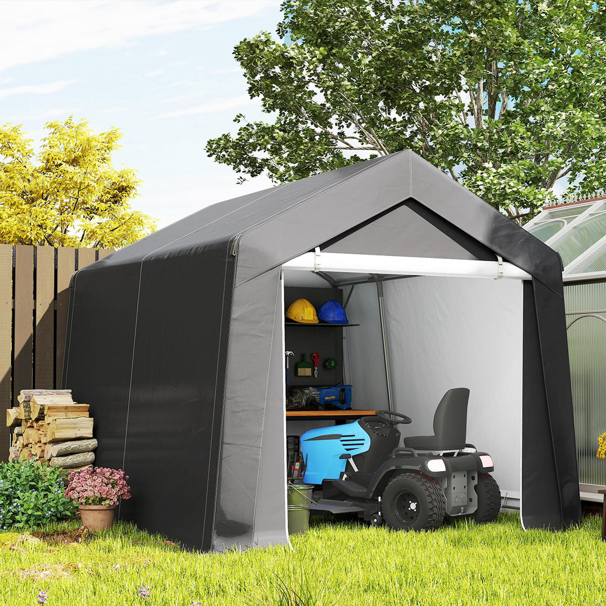 CARPORT Zeltgarage 3x3 m Wasserdicht Garagenzelt mit Rolltür Belüftungsfenster - Dunkelgrau, Metall (300/235/302cm) - Outsunny