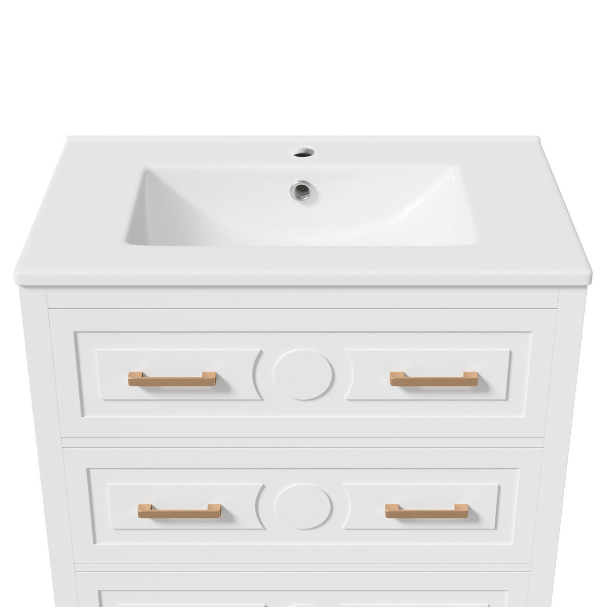 WASCHTISCH MDF/Keramik 76,5x47x82 cm Weiß mit 3 Schubladen und integriertem Keramikbecken - Weiß, Keramik (76.5/82/47cm) - Modfu