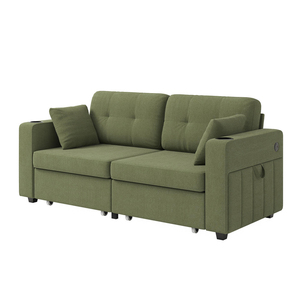 SOFA mit Stauraumschubladen und USB 172 x 75 x 82 cm Chenille Olive - Olivgrün, Holzwerkstoff (172/82/75cm) - Meubliv