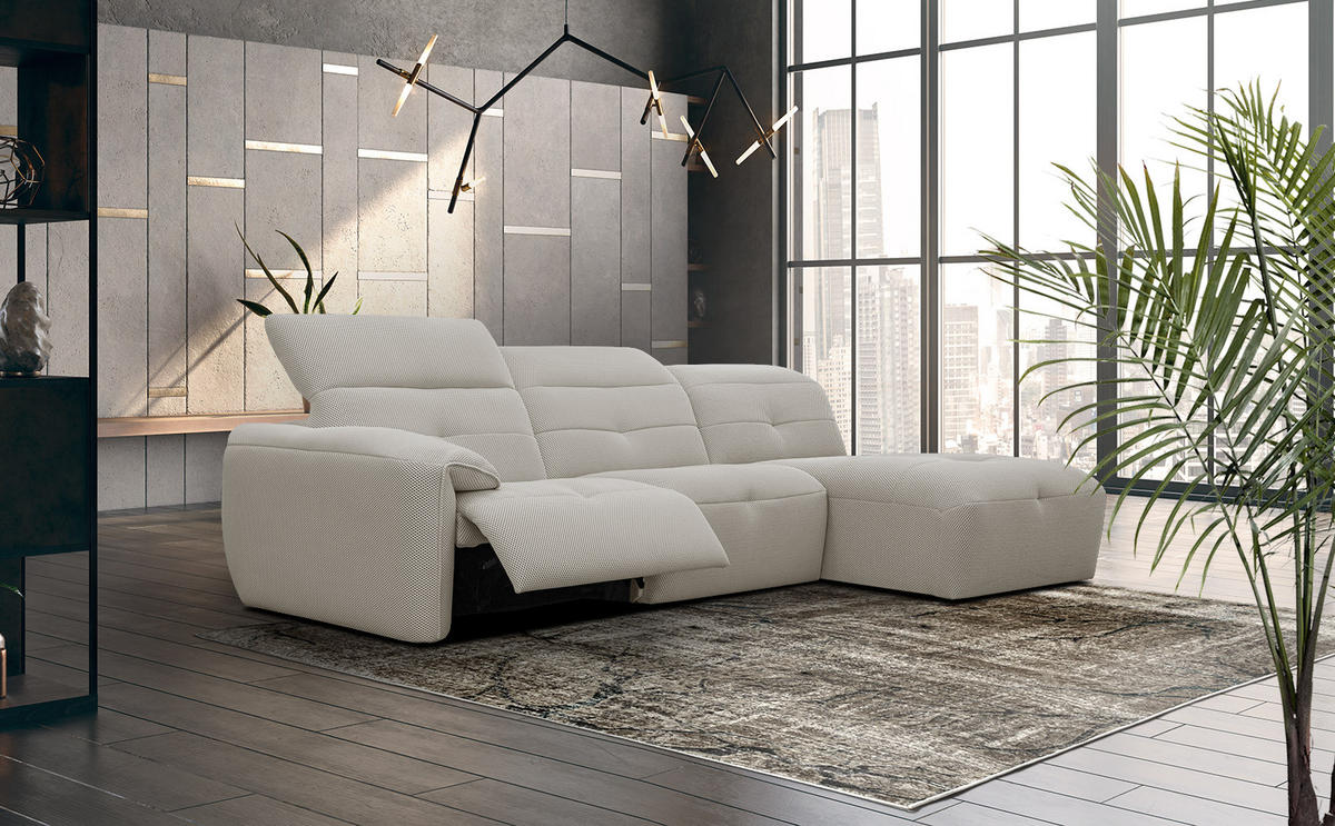 ECKSOFA TRENTO 4-Sitzer mit 1 Relaxfunktion, beige - Beige/Schwarz, Holzwerkstoff/Kunststoff (262/165cm) - Courtois Laville