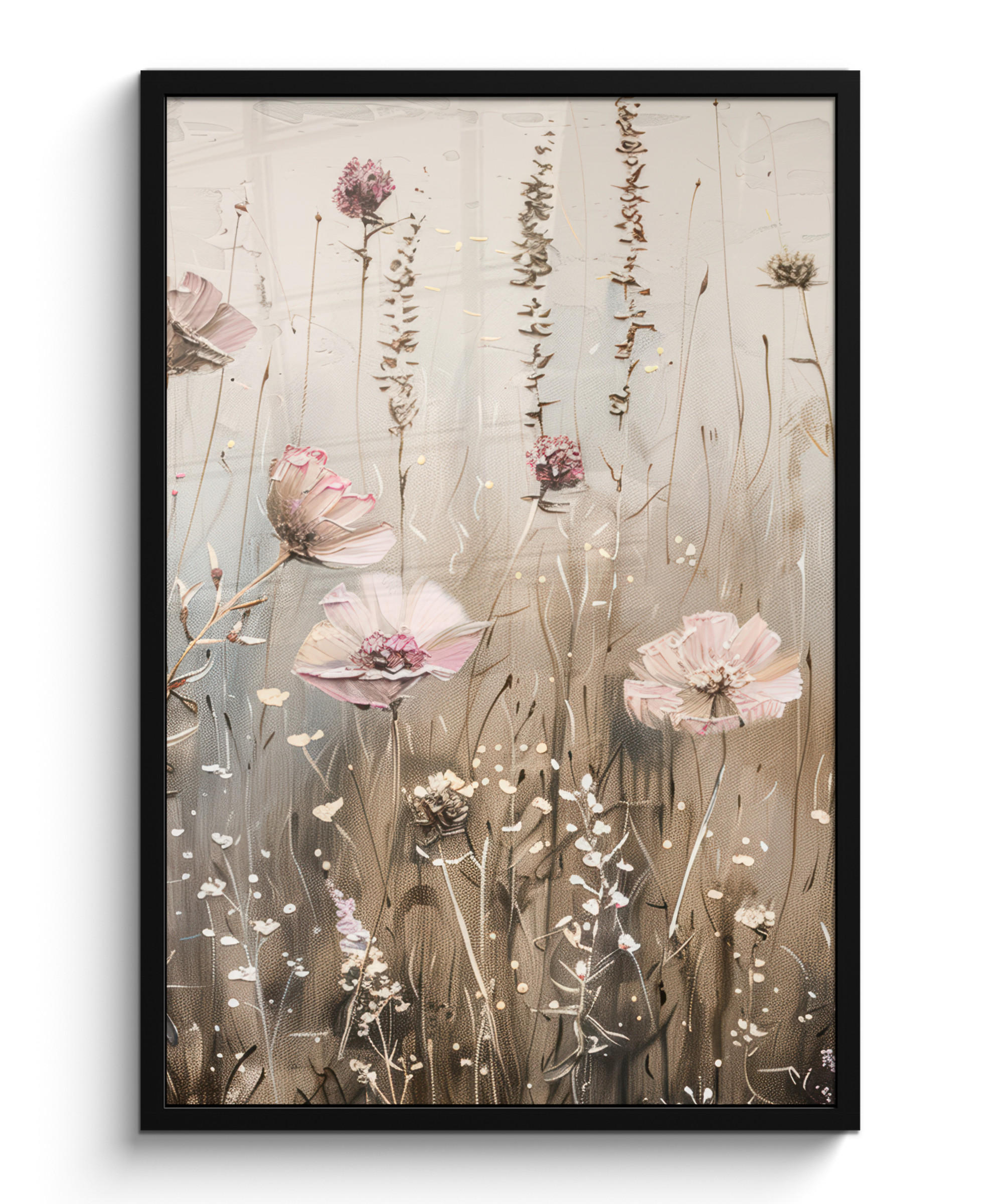 POSTER MIT RAHMEN Blumen - Rosa - Modern - Beige 60x90 cm - Beige, Papier (60/90cm) - MuchoWow