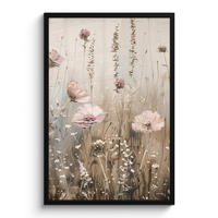POSTER MIT RAHMEN Blumen - Rosa - Modern - Beige 60x90 cm - Beige, Papier (60/90cm) - MuchoWow
