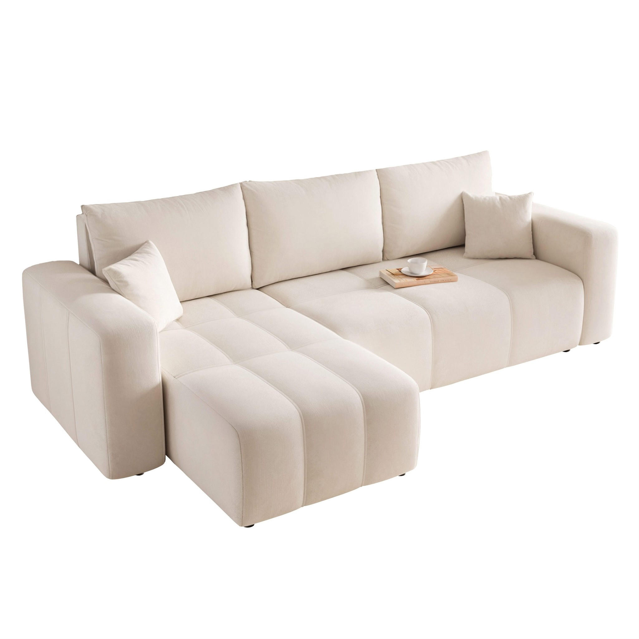 ECKSOFA Leros Mit Schlaffunktion - Creme, Holzwerkstoff/Textil (248/145cm) - Fun Möbel