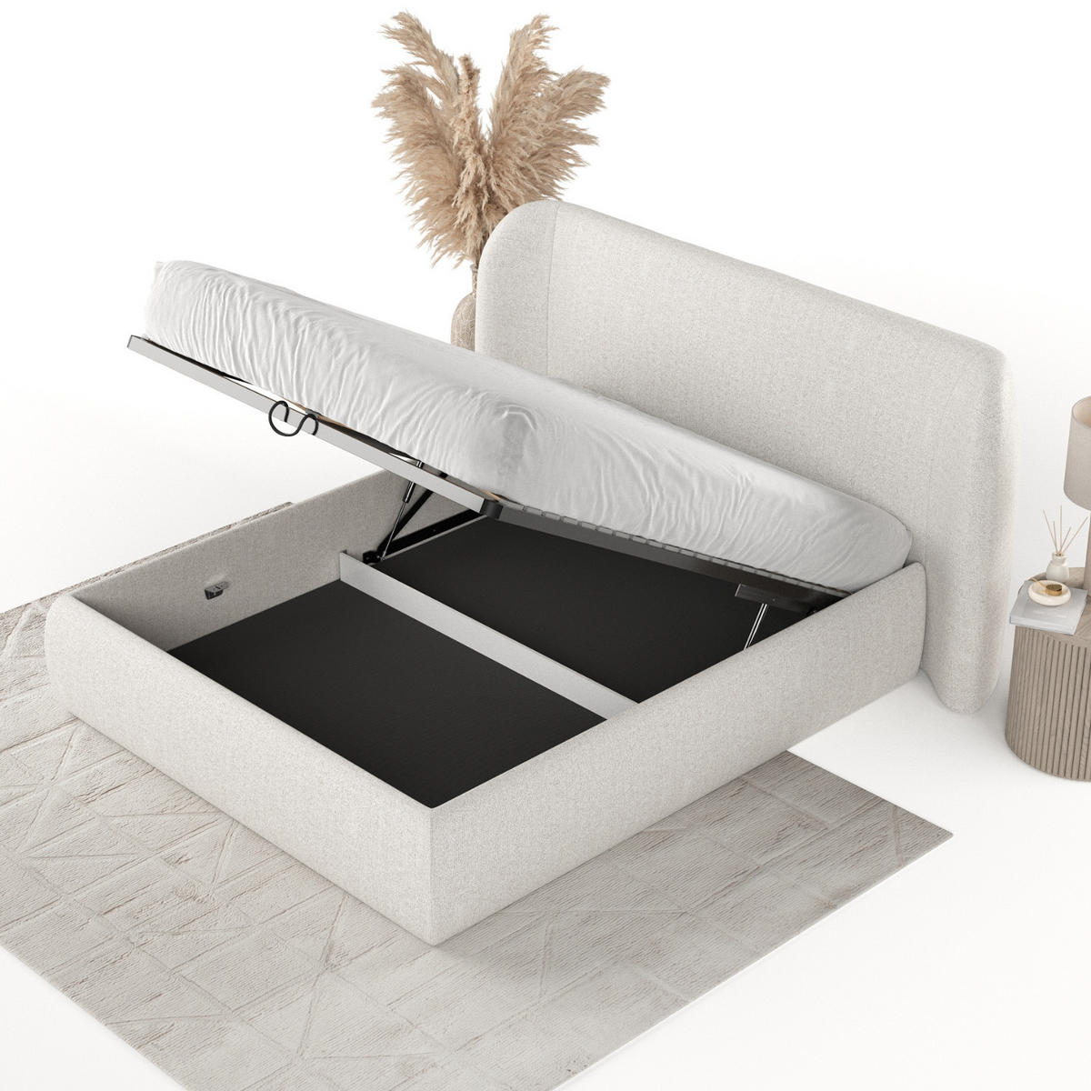 POLSTERBETT Bellano mit Stauraum 200/200 cm Hellbeige im Riva Stoff - Beige/Schwarz, Holz/Holzwerkstoff (200/200cm) - AltaBeds