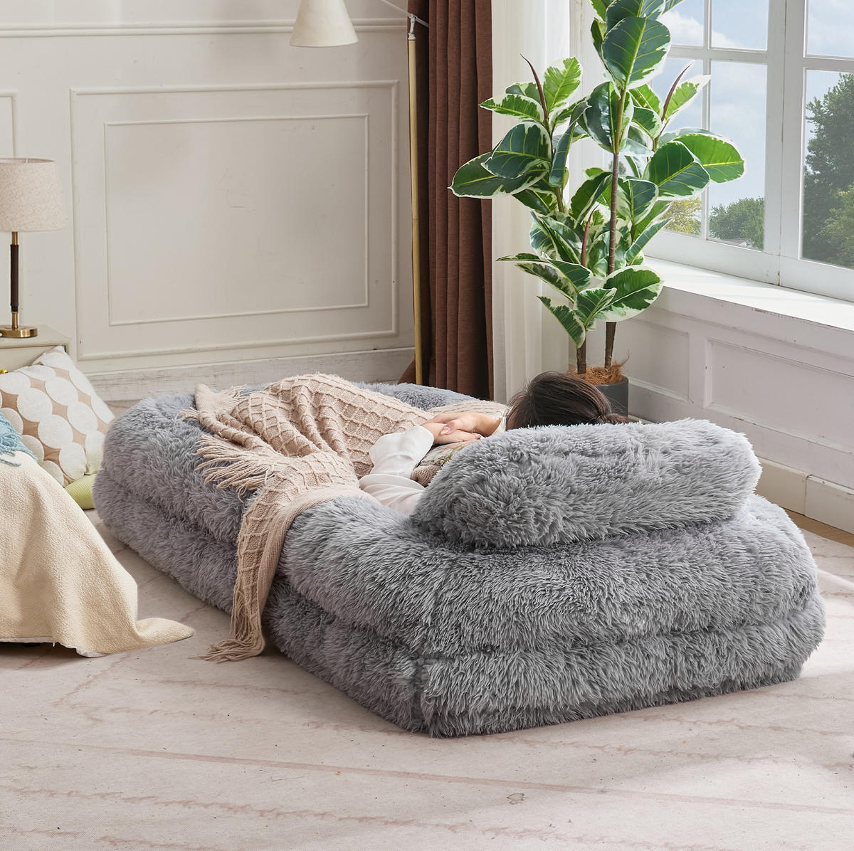 BODENSOFA 5-fach verstellbar 102 x 89 x 88 cm Hellgrau - Hellgrau, Kunststoff (89/88/102cm) - Beauniv