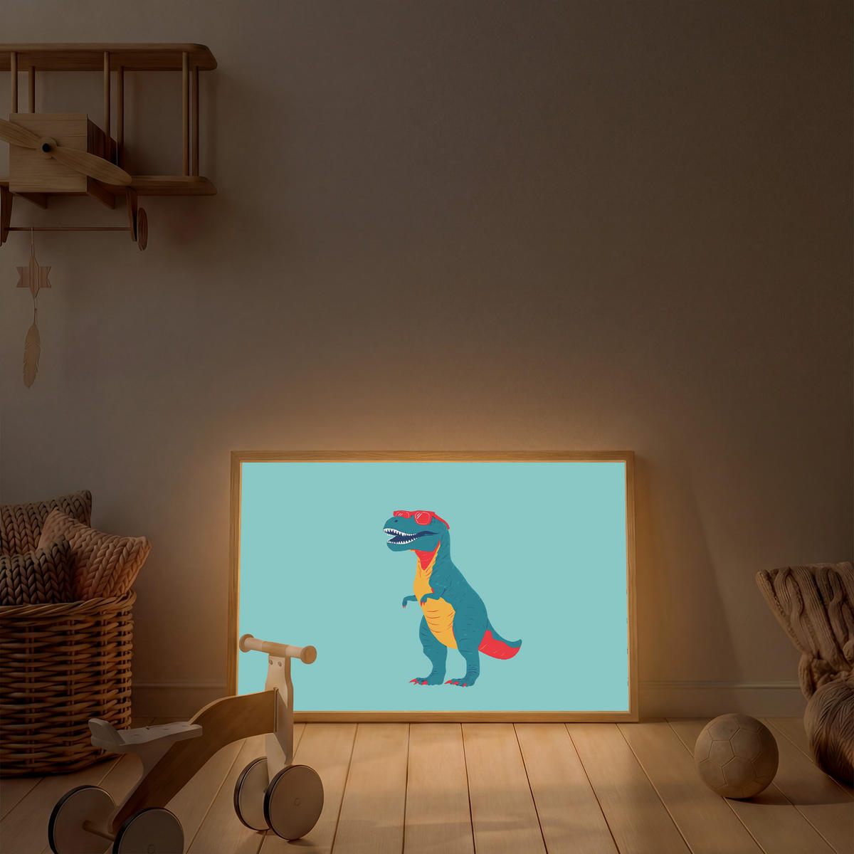 NACHTTISCHLAMPE MIT AKKU Dinosaurier - Blau - Sonnenbrille 100x70 cm - Hellblau, Holzwerkstoff (8/100/70cm) - OnlyWow
