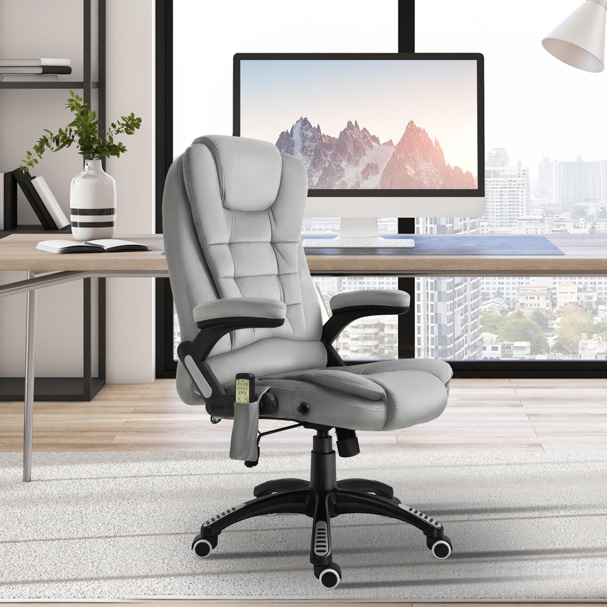CHEFSESSEL in Grau 74x67x120 cm mit Massage- und Heizfunktion, höhenverstellbar - Grau, Textil (67/120/74cm) - IVMEU