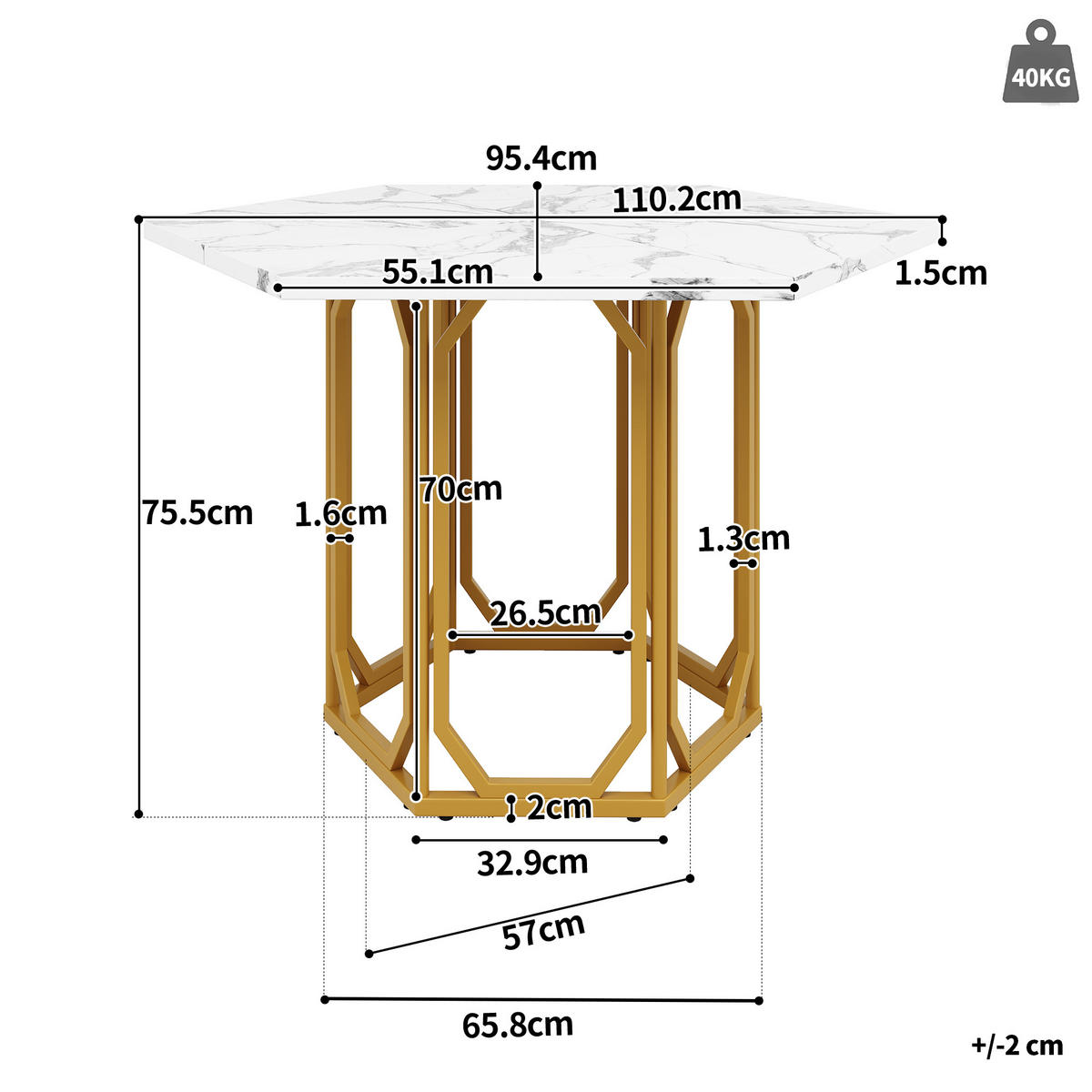 ESSTISCH 110,2/95,4/75,5 cm Gold mit Marmoroptik aus MDF und Metall - Goldfarben, Holzwerkstoff (110.2/95.4/75.5cm) - OKWISH