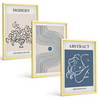 BILDER SET 3er Set - 40x60 cm Goldrahmen - abstrakte Poster mit Blumenlinien - Goldfarben, Kunststoff (40/60cm) - TULUP