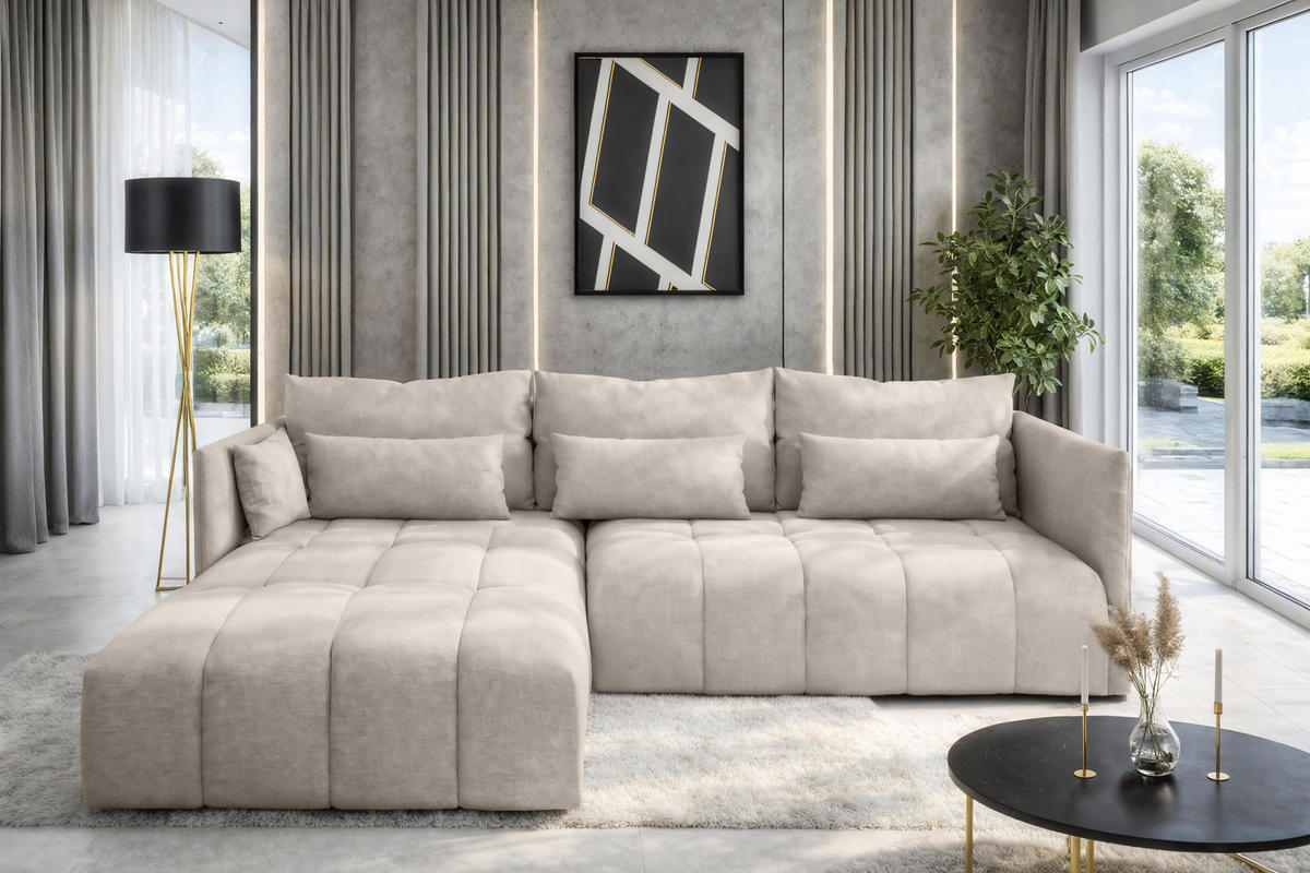 ECKSOFA L Form Cosmova Beige 245/182/83 cm mit Schlaffunktion - Beige/Schwarz, Kunststoff/Textil (245/182cm) - AX Living