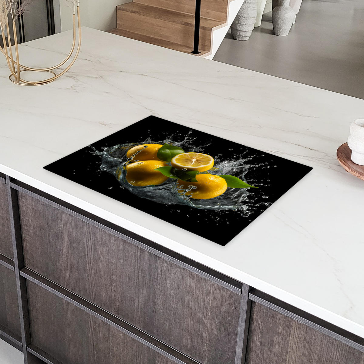 HERDABDECKPLATTE Zitrone - Obst - Gelb - Schwarz 75x52 cm - Gelb, Kunststoff (75/52/0.2cm) - MuchoWow