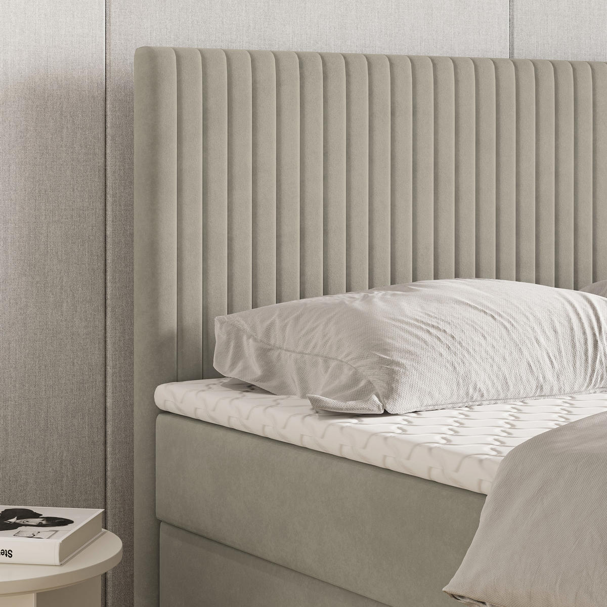 BOXBETT TERVAN 160x200 cm mit Matratze und Topper - Beige - Beige, Holz (160/200cm) - MASSENO