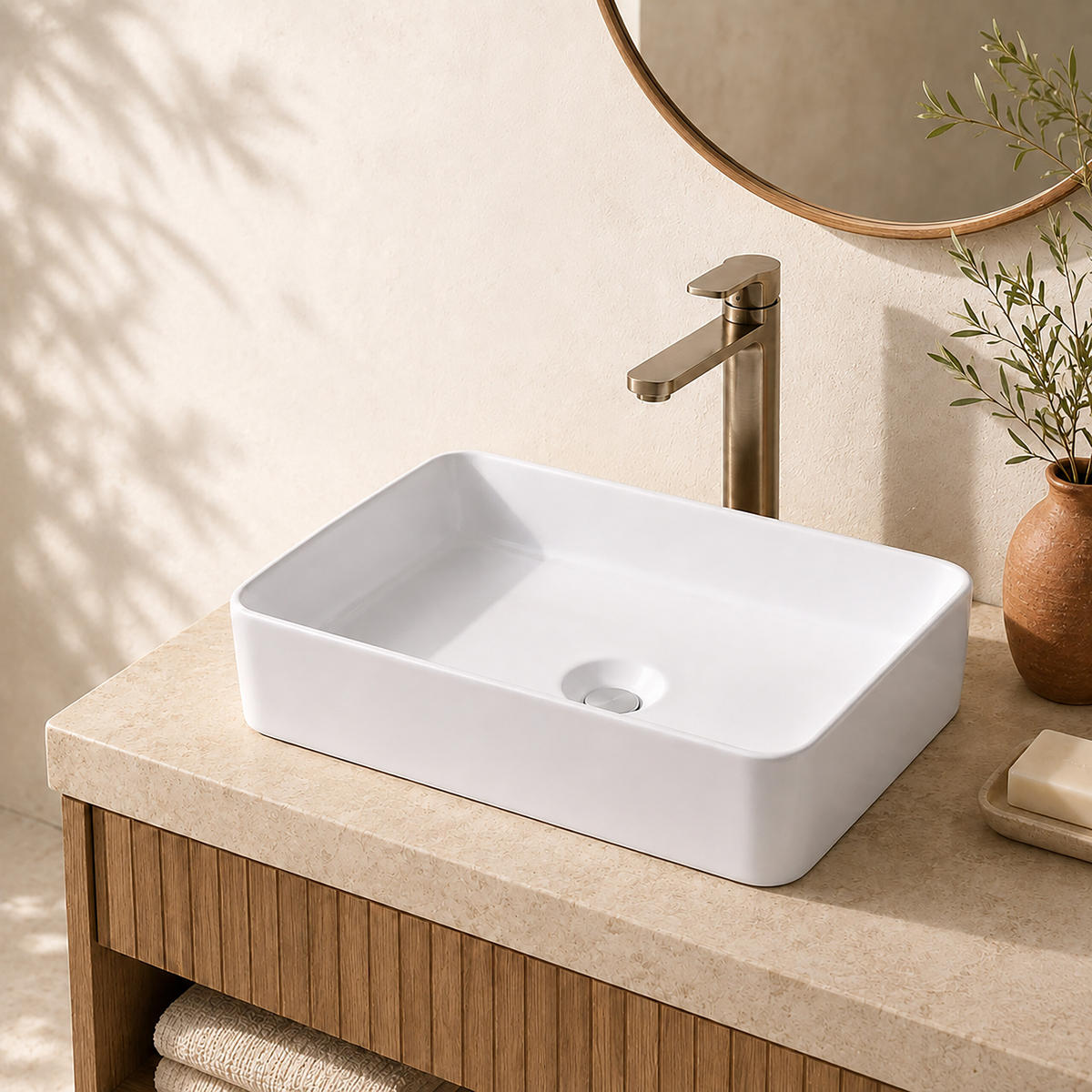 LAVOAR Alb pătrat ceramică fără orificiu pentru baterie 50x35x11 cm - alb, ceramică (50/11/35cm) - Relaxdays