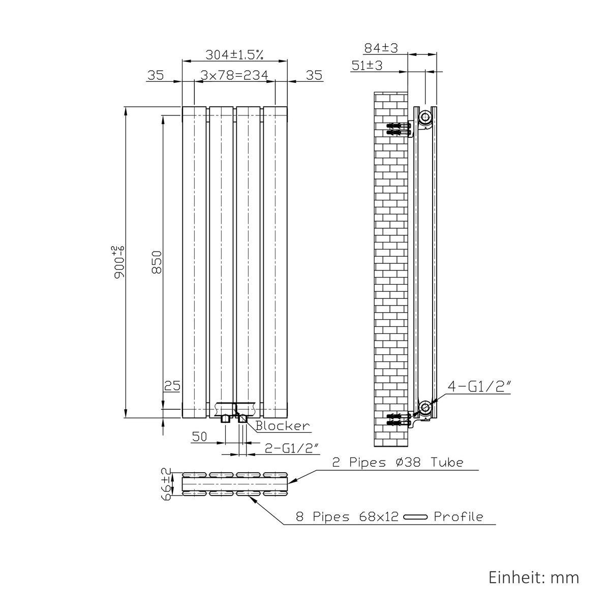 HEIZKÖRPER Vertikal Flach Zweilagig Anthrazit 90/30/6,6 cm - Anthrazit, Metall (30/90/6.3cm) - EMKE