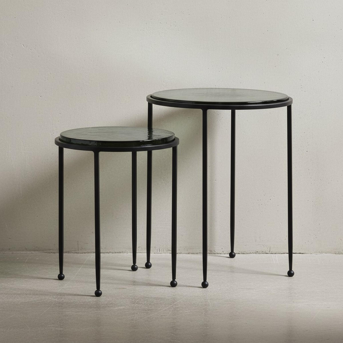 BEISTELLTISCH Set Grün Schwarz Rund Glas Metall Modern Abnehmbare Tischplatte - Schwarz/Grün, Glas/Metall (45/45/52cm) - KADIMA DESIGN