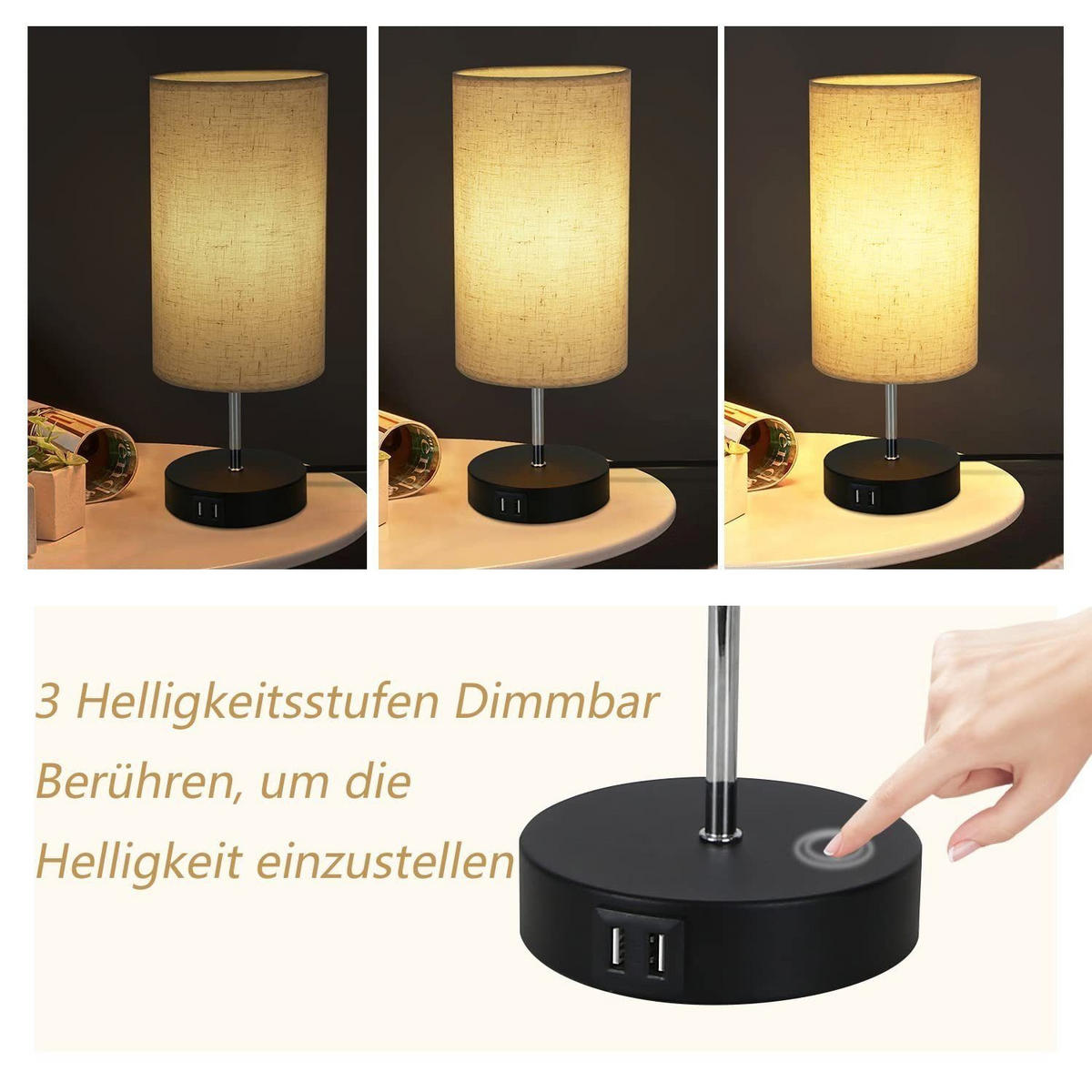 TISCHLEUCHTE Zenit 14/14/37 cm - Schwarz, Textil (14/14/37cm) - Nettlife