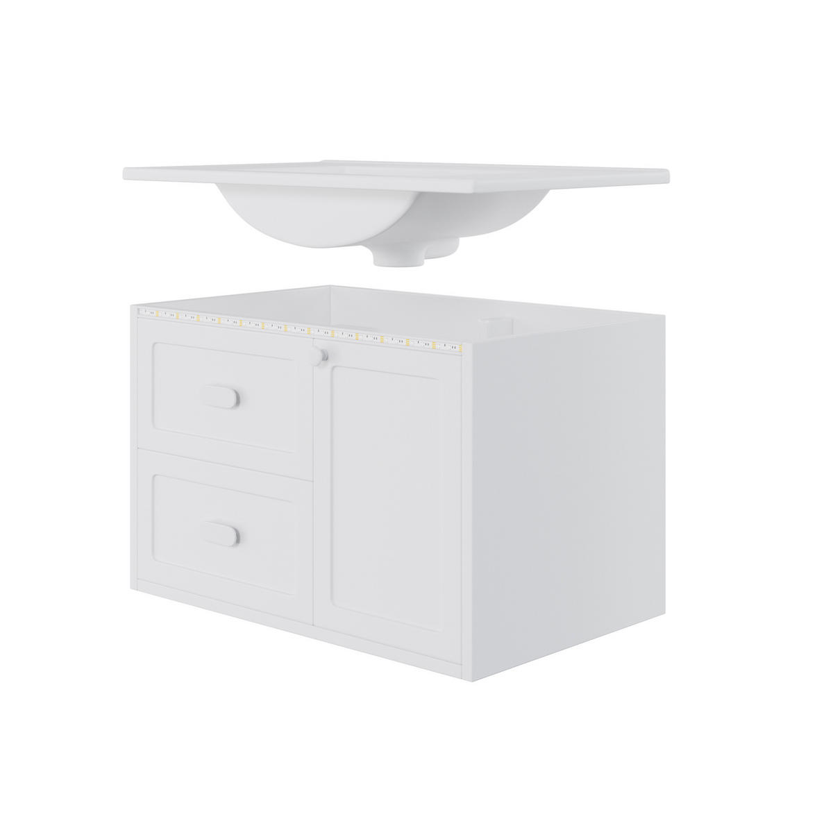 WASCHTISCHKOMBI 76/46/51 cm in Weiß mit LED-Sensorleuchte und 2 Schubladen - Weiß, Holzwerkstoff (76/51/46cm) - BEAOK