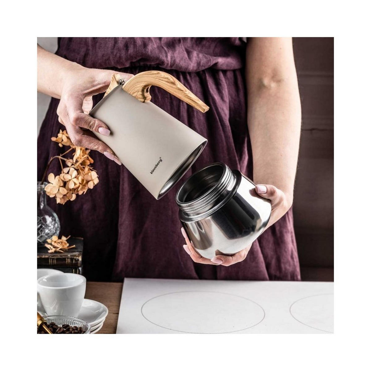 ESPRESSOKOCHER Creme 12.8/15.5/21.7 cm KB7996 - Creme, Metall (15.5/21.7/12.8cm) - Klausberg 