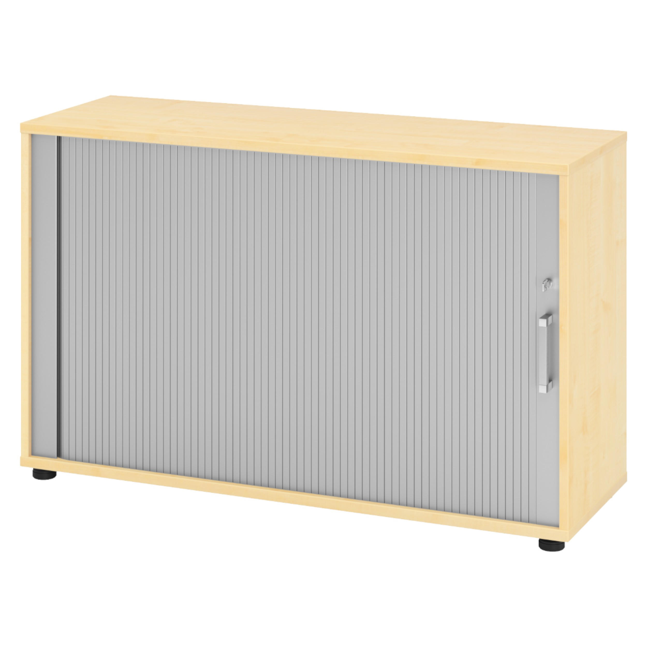 ROLLLADENSCHRANK - 2 Ordnerhöhen 40/120/74,8 cm in Ahornfarben/Silberfarben Chromgriff (Metall) - Silberfarben/Ahornfarben, Holzwerkstoff (120/74.8/40cm) - bümö