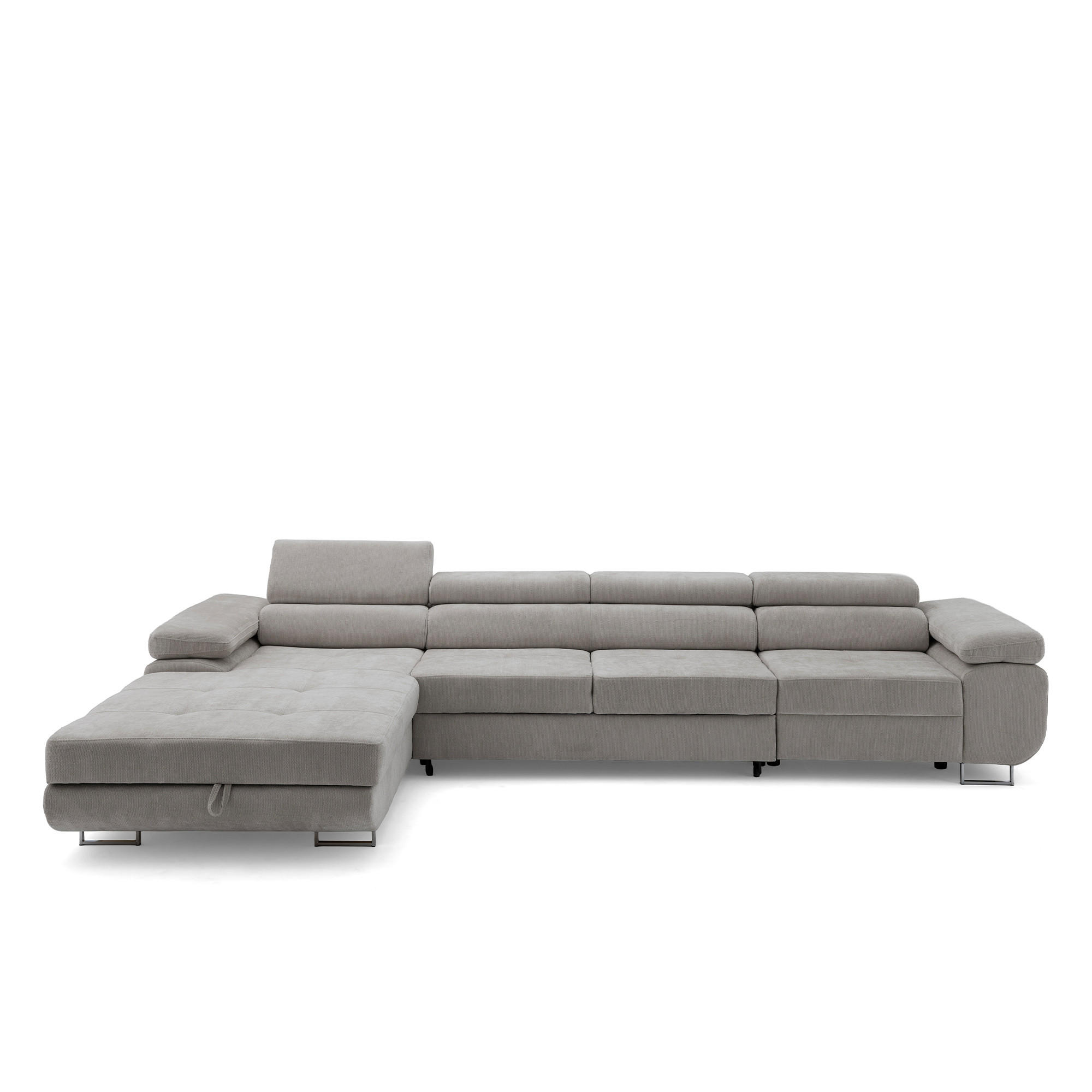 ECKSOFA ALONZO MAXI Links mit Schlaffunktion 125x195 Chenille Grau - Chromfarben/Grau, Holz/Textil (350/203cm) - Muffo