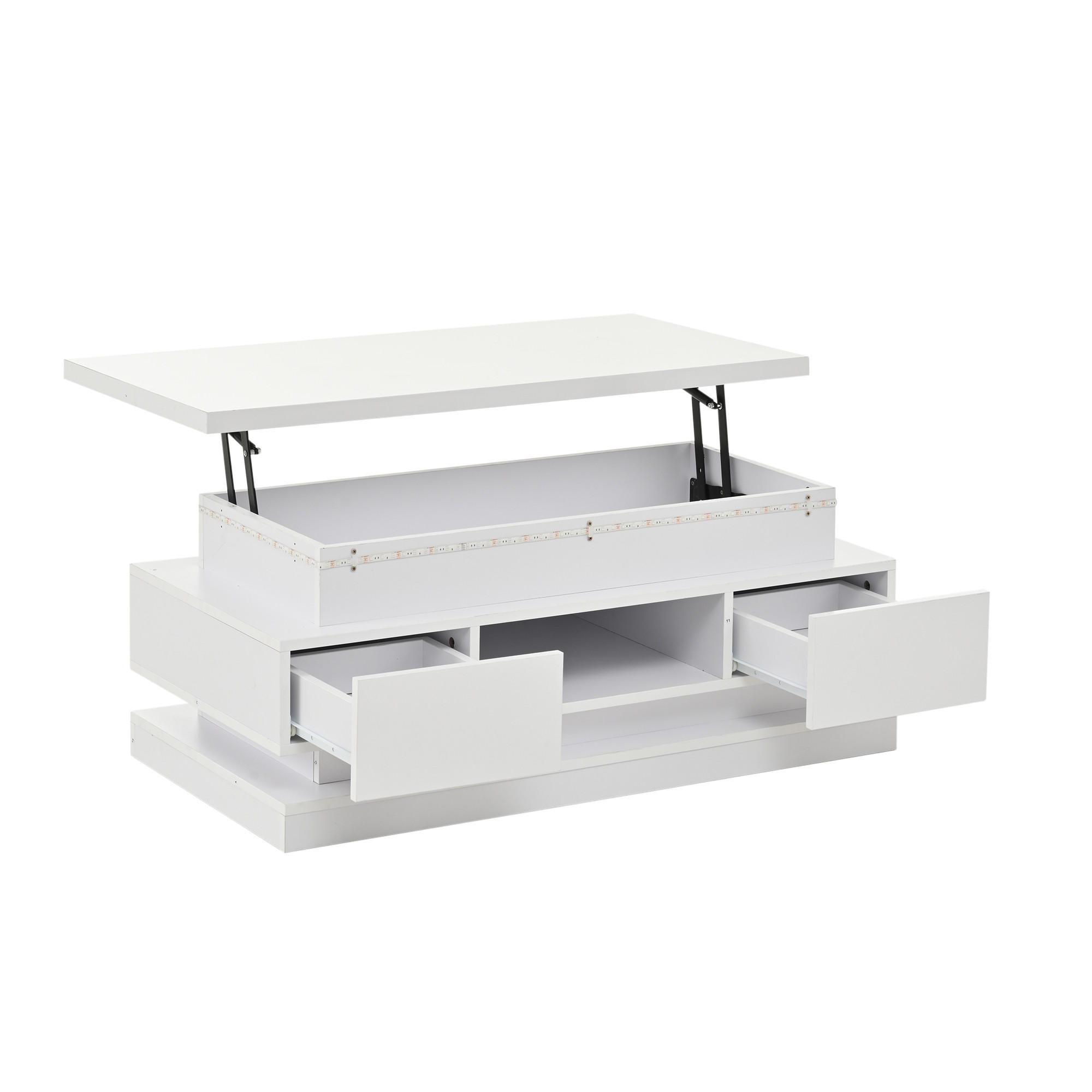 COUCHTISCH weiß aus Spanplatte mit Hochglanzoberfläche und App-gesteuerter LED 100 × 50 × 40 cm - Weiß, Holzwerkstoff (50/100/40cm) - Luhomfu