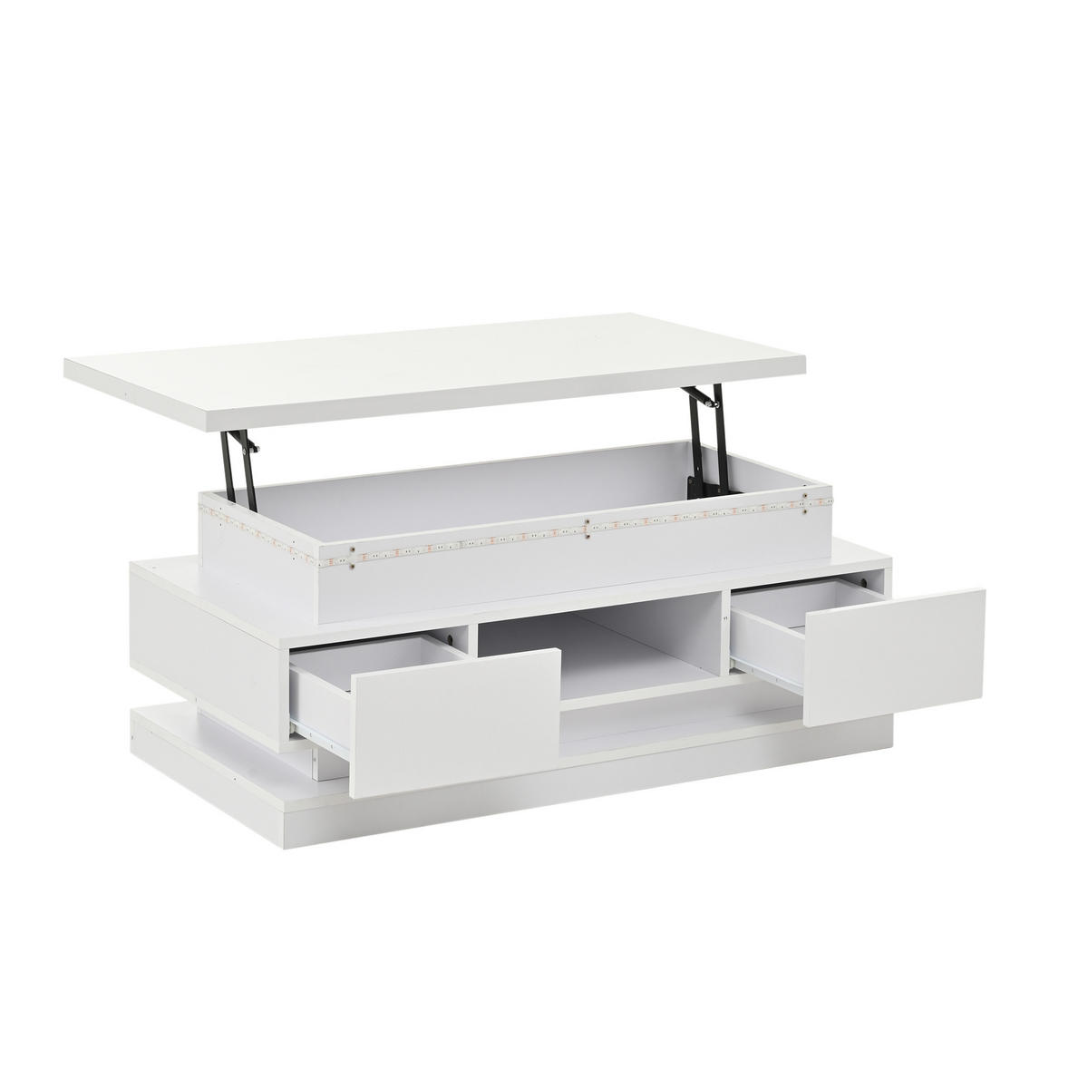 COUCHTISCH Weiß 100/50/40 cm höhenverstellbar mit LED - Weiß, Holzwerkstoff (50/100/40cm) - PANGIVO