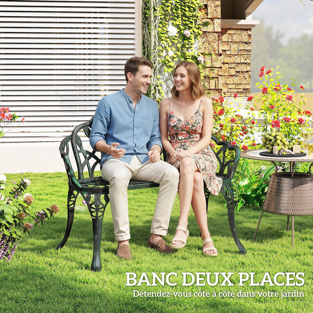 GARTENBANK DE-17786 2-Sitzer mit Tulpenmotiv Antikgrün - Grün, Metall (99/78/57cm) - ComfortXL
