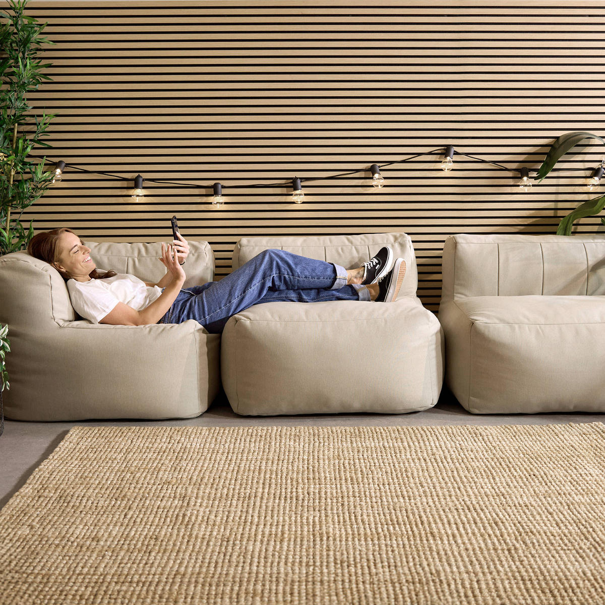 SITZSACK-SOFA Outdoor 3 tlg.: Ecksessel, 2 Sessel - Beige, Textil (290/68/100cm) - icon