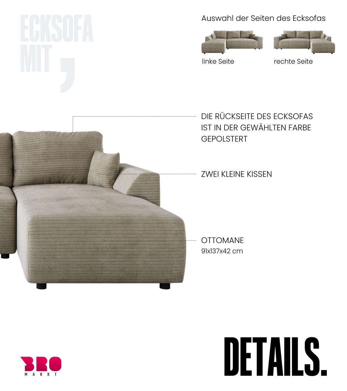 ECKSOFA Romeo mit Schlaffunktion Beige - Beige, Textil (285/185cm) - Bromarkt