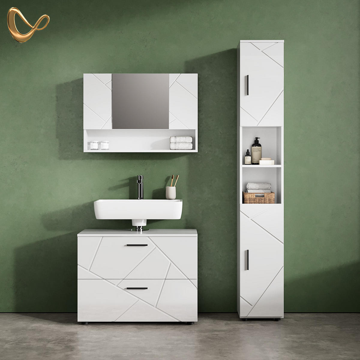 BADSPIEGELSCHRANK Ronco Weiß Hochglanz 80.1 x 55 cm - Weiß Hochglanz, Holzwerkstoff (80.1/55/17cm) - Livinity®