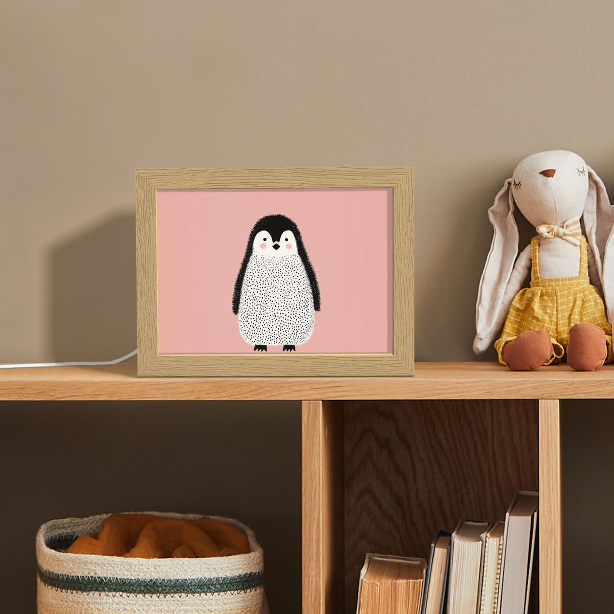 NACHTTISCHLAMPE Pinguin - Punkte - Minimalistisch - Rosa 20x15 cm - Rosa, Holzwerkstoff (8/20/15cm)