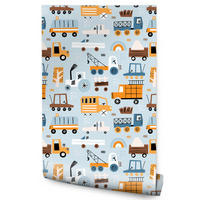 VLIESTAPETE Autos und Baustellenfahrzeuge – Orange, Blau, Grau – 50x1000 cm - Blau/Orange, Papier (50/1000cm) - Muralo