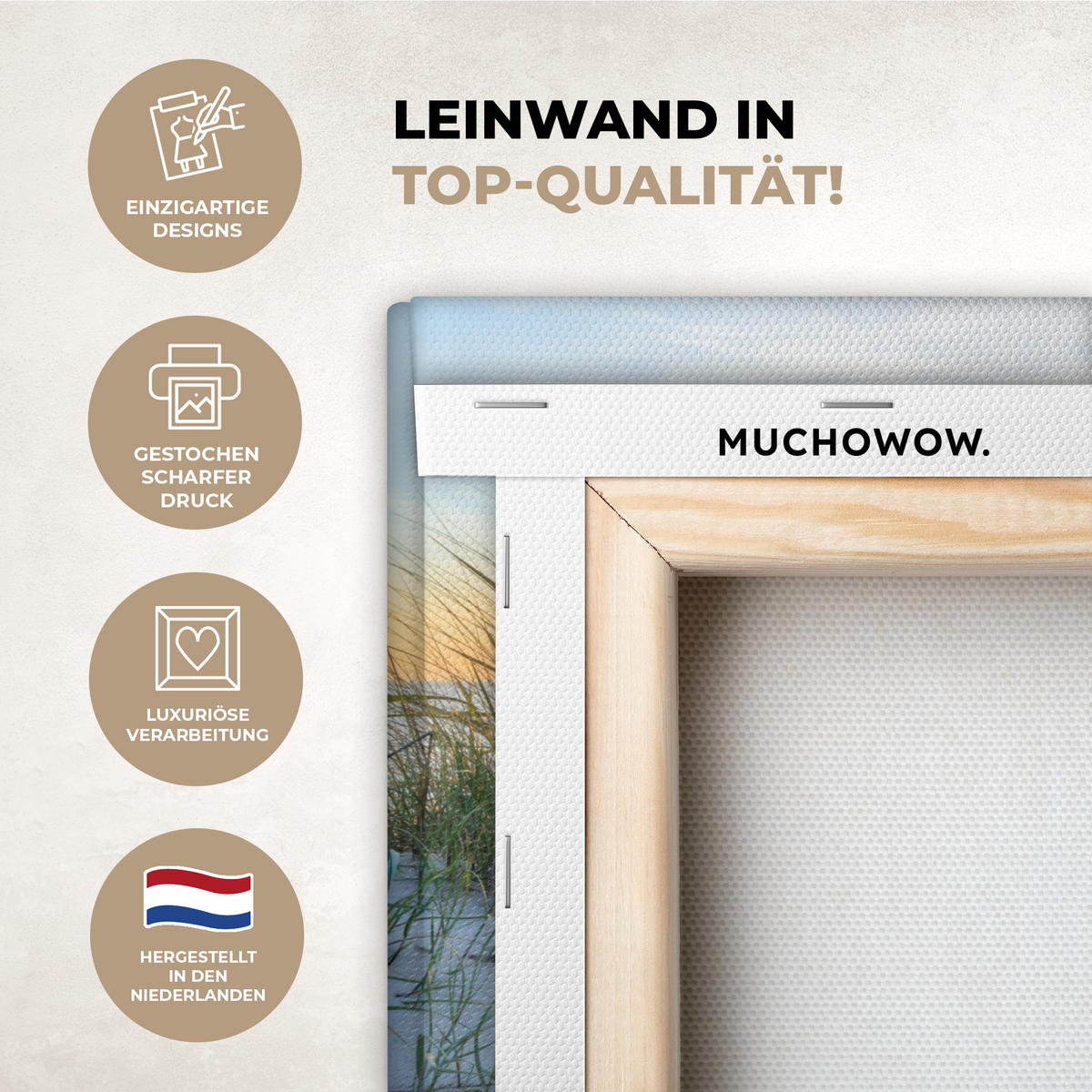 LEINWANDBILD Strand - Sonne - Düne - Gras - Sand - Horizont 30x20 cm - Hellblau, Textil (30/20cm) - MuchoWow