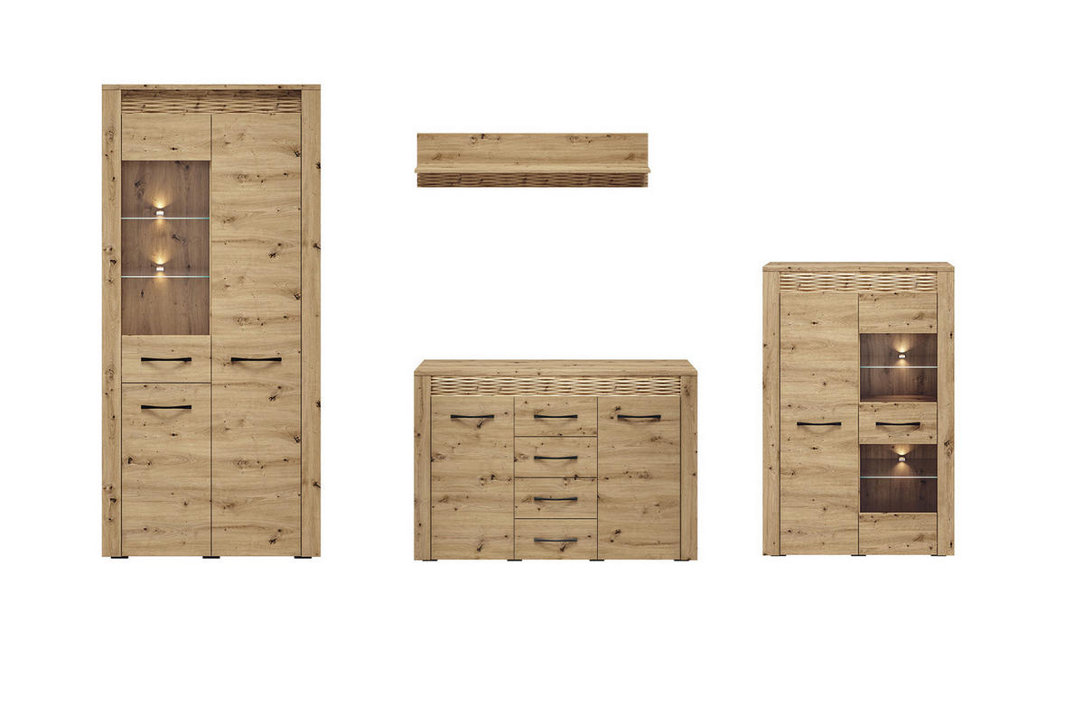 WOHNWAND Artis Artisan Eiche 4-teilig - Eiche Artisan/Braun, Holz/Holzwerkstoff (322/200/40cm) - Feldmann-Wohnen