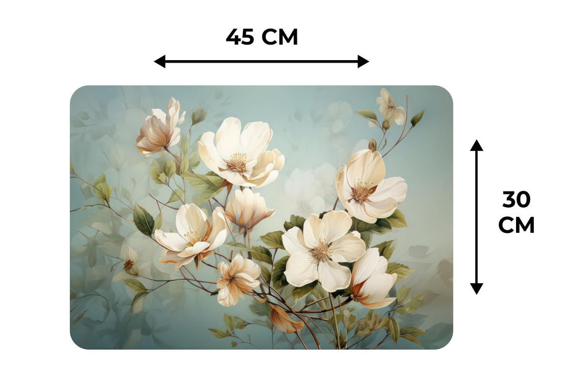 PLATZSETS 6er-Set Blumen - Weiß - Natur - Vintage 45x30 cm - Magnolie, Kunststoff (0.3/45/30cm) - MuchoWow