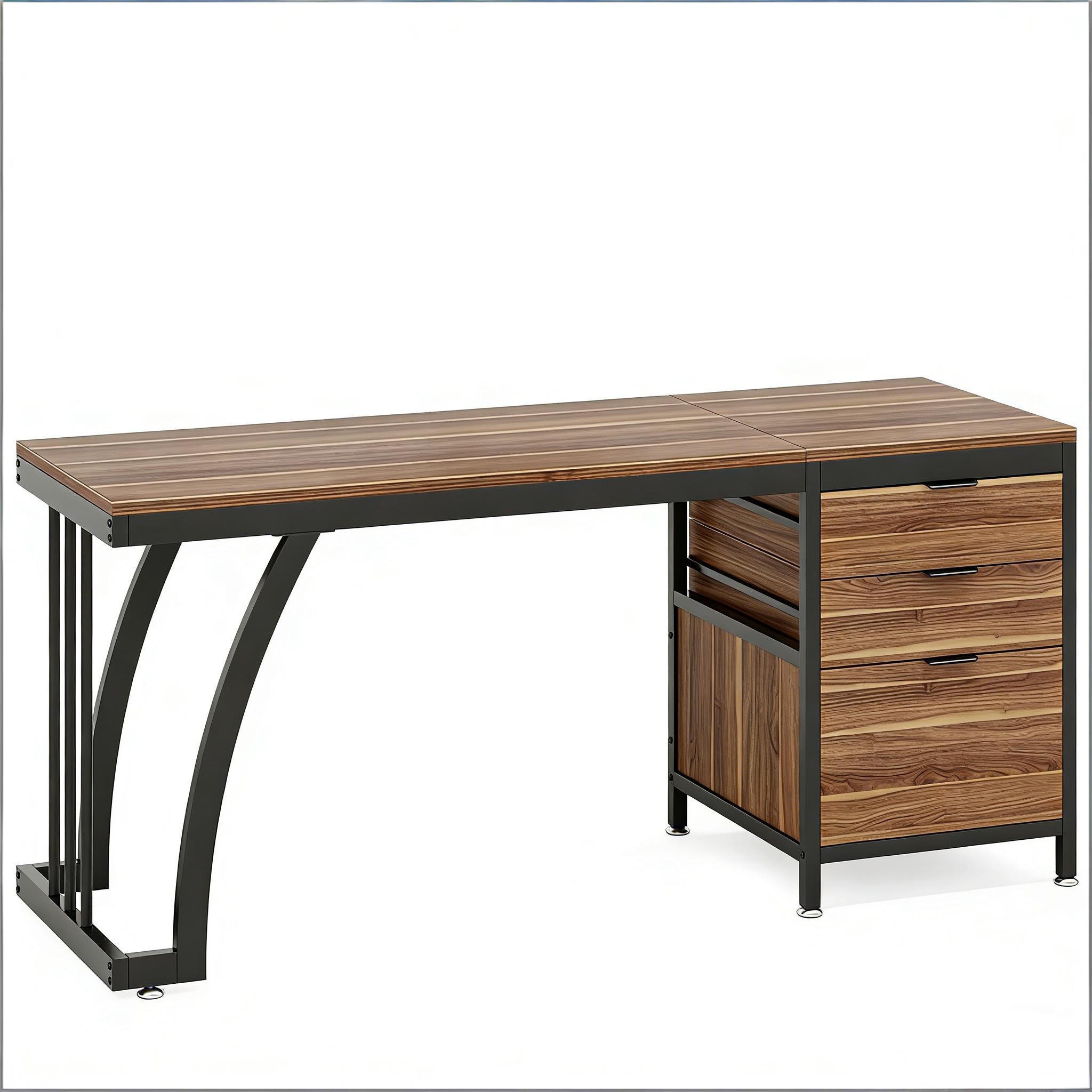 SCHREIBTISCH Walnussfarben/Schwarz 150/50/75 cm mit 3 Schubladen - Walnussfarben, Metall (50/150/75cm) - PANGIVO